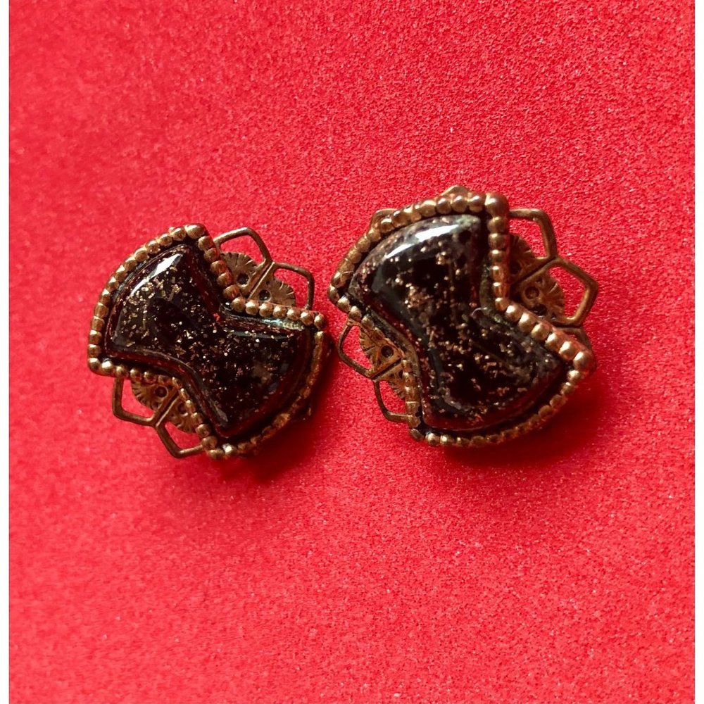 Vintage Copper and Black Lucite Clip-On Earrings
